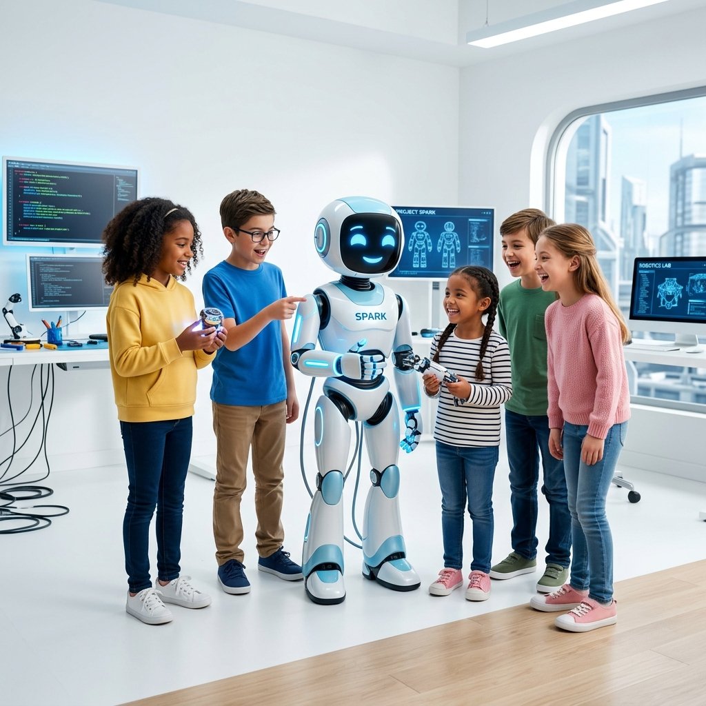 Futuristic Robot Teaching Kids